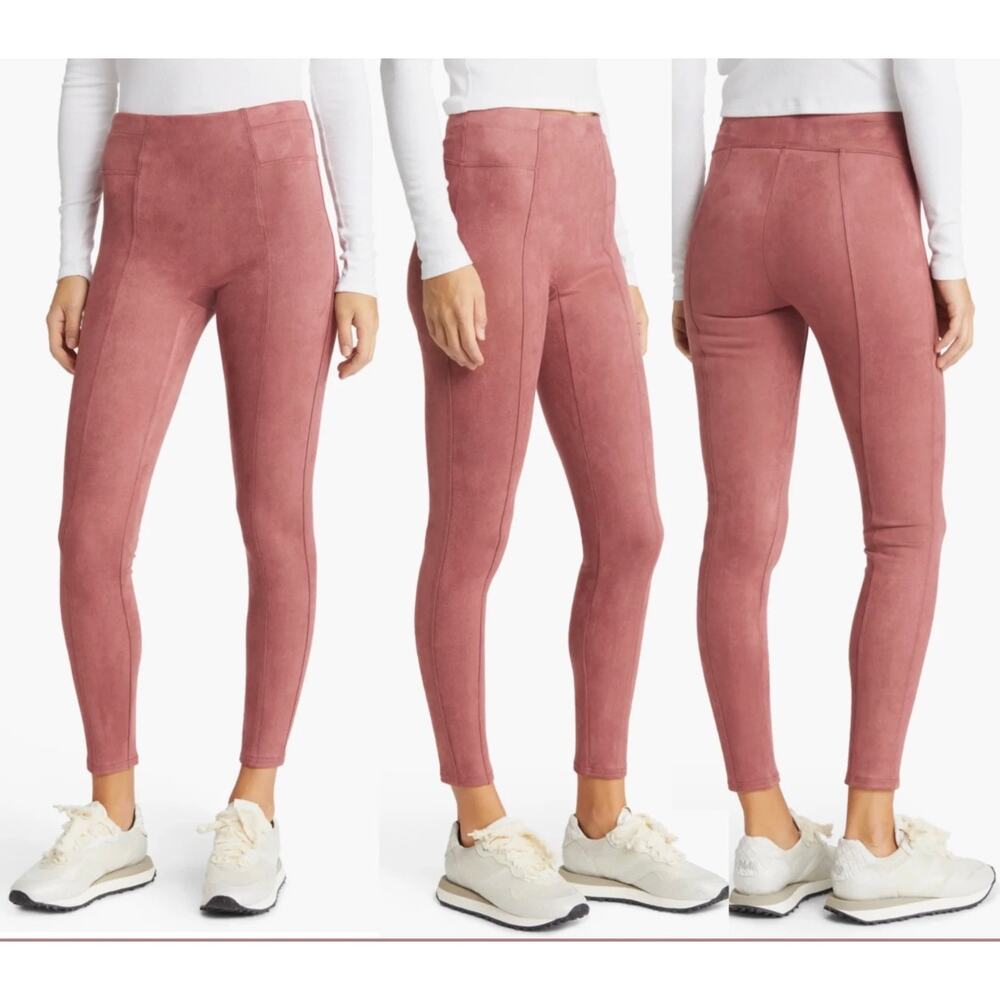 Spanx Faux-Suede Soft Leggings in Rich Rose Pink Size XL